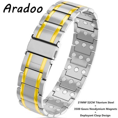 ARADOO 3500 Gauss Neodymium Magnetic Titanium Steel Bracelet for Men with Deploy