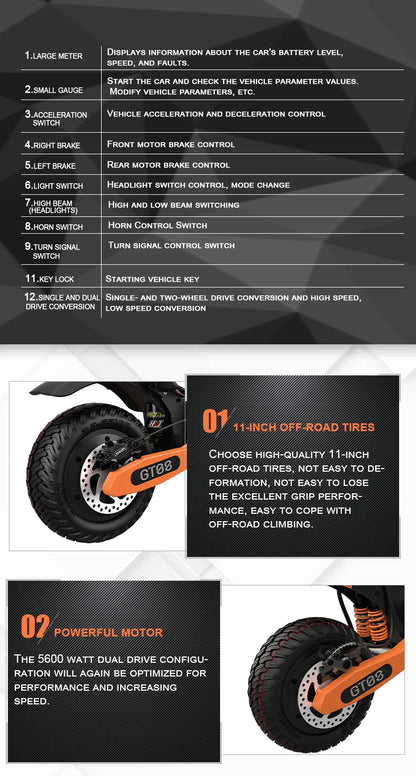 Electric Scooter 5600W Motor Top Speed 46MPH, 60V27AH, 11 Inch Off-Road Tires Sport Commuter Folding EScooter