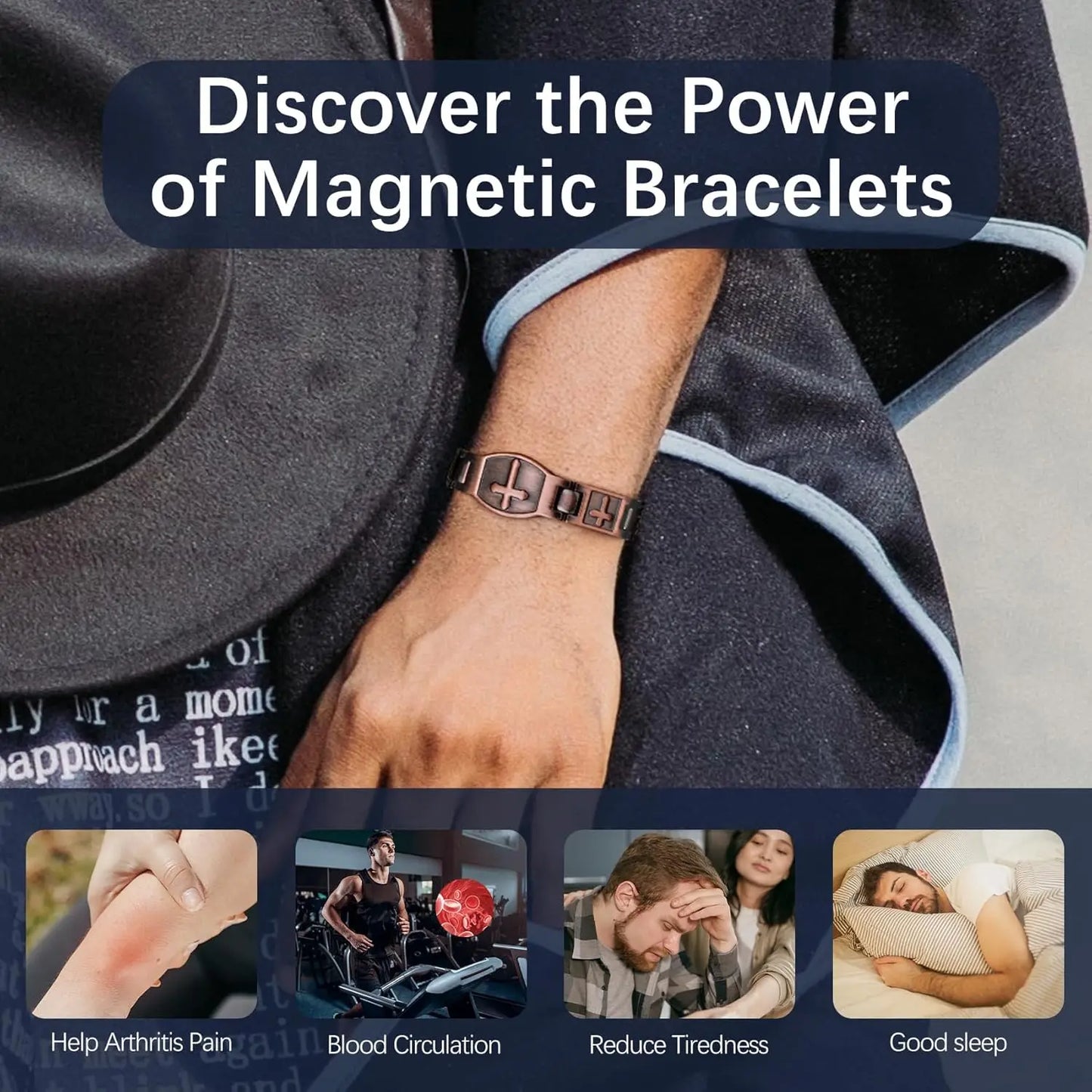 ARADOO Classic Cross Copper Bracelets for Women Men Magnetic Couple Copper Brace