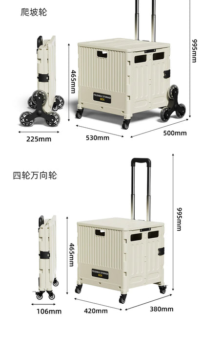 Folding Shopping Cart Household Multi-functional Mobile Shopping Cart Camping Storage Plastic Large-capacity Shopping Cart