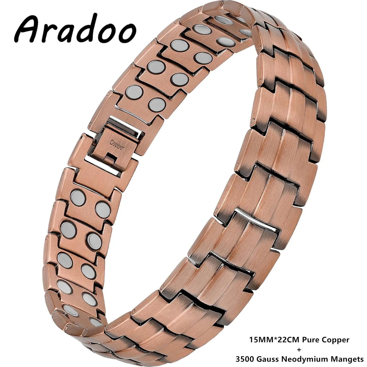 ARADOO Premium Copper Bracelet for Men with Strength 5000 Gauss Magnets Titanium