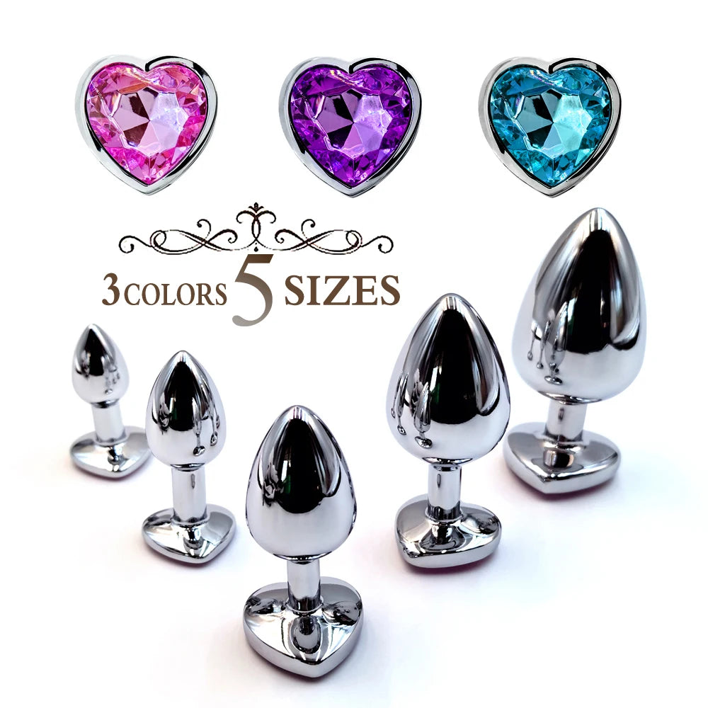 Metal Anal Plug Heart Crystal Beginner To Expert 5 Size Butt Plug Adult Toy Tail Female/Male Dildos Sex Toys Couples Adults Game
