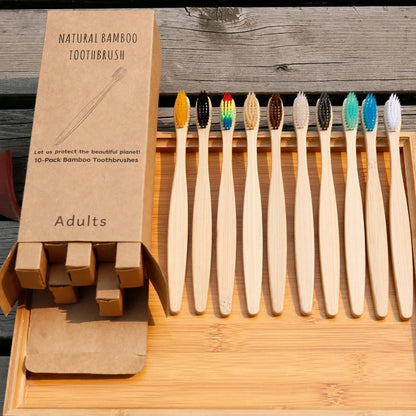 10PCS mixed color bamboo toothbrush Eco Friendly wooden Tooth Brush Soft bristle Tip Charcoal adults oral care toothbrush