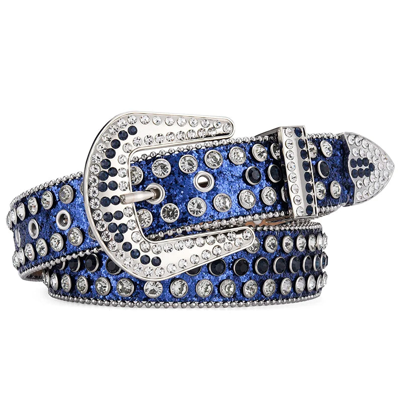 Men's Jeans Rhinestone Large Size Belt Women's Belt Western Denim Shiny Rivet Design Leather HipHop Punk Rock Y2K Style Belt