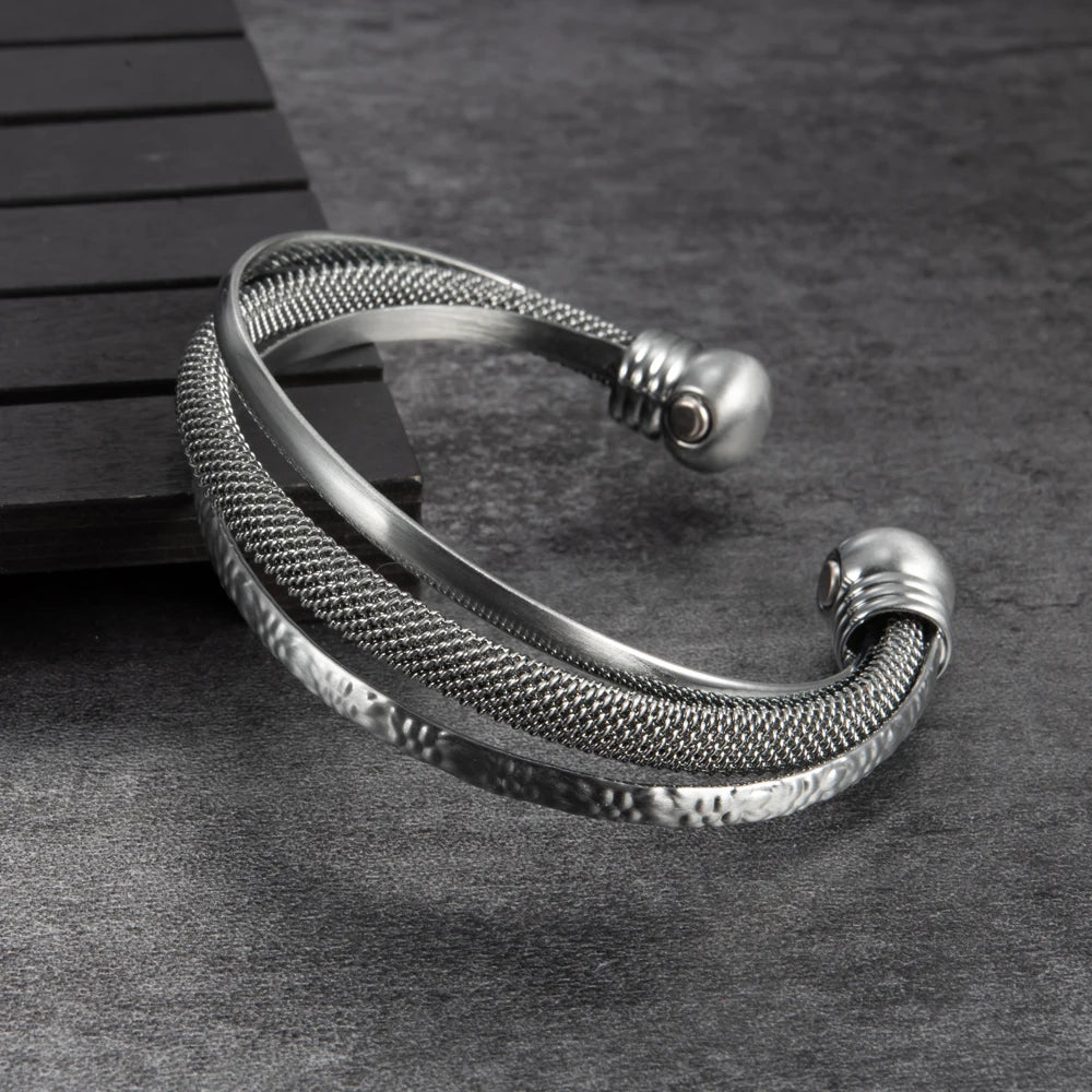 Pure Copper Bracelets for Women Silver Color Adjustable Cuff Magnetic Bangles Ar