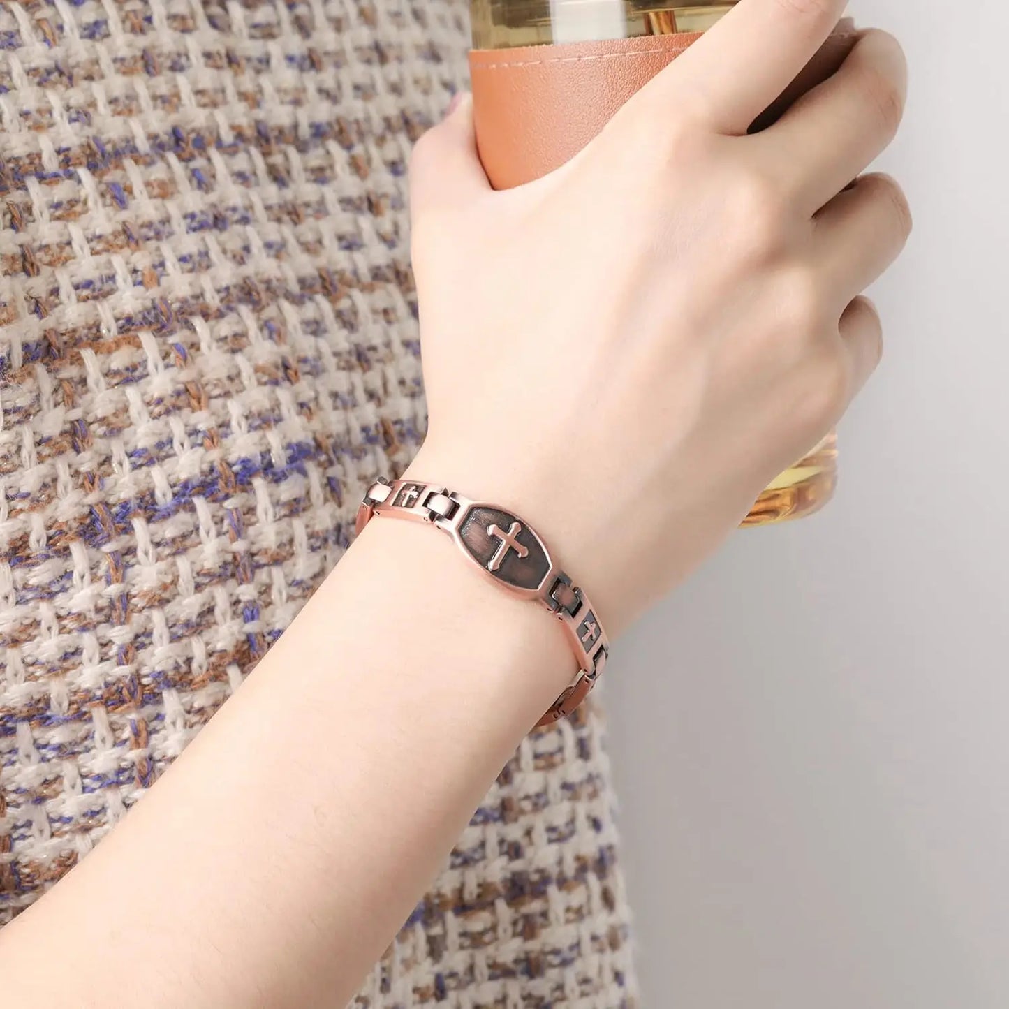 ARADOO Classic Cross Copper Bracelets for Women Men Magnetic Couple Copper Brace