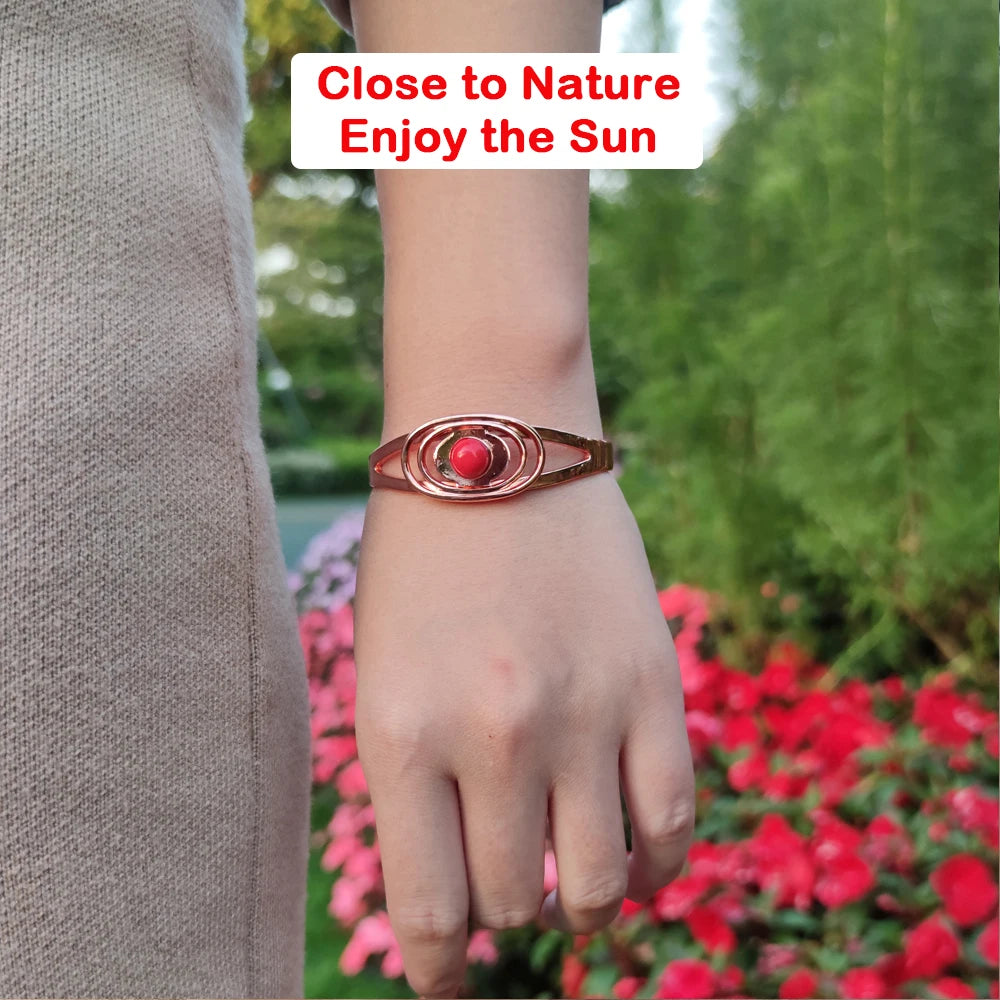 Pure Copper Bracelets for Women Red Stone Adjustable Cuff Magnetic Bracelet Bene