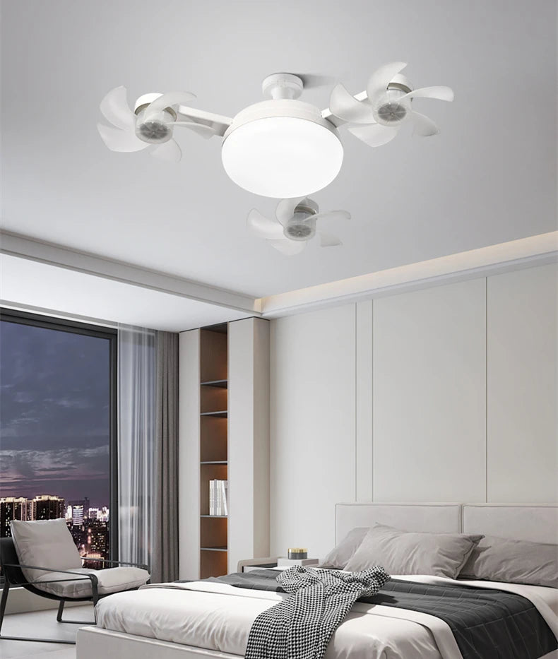 Ceiling Fan Light Drone E27 3/4 Head 2-in-1 Design Fan Lighting Bulb with Remote Control AC85-265V for Home Restaurant Bedroom