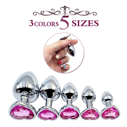 Metal Anal Plug Heart Crystal Beginner To Expert 5 Size Butt Plug Adult Toy Tail Female/Male Dildos Sex Toys Couples Adults Game
