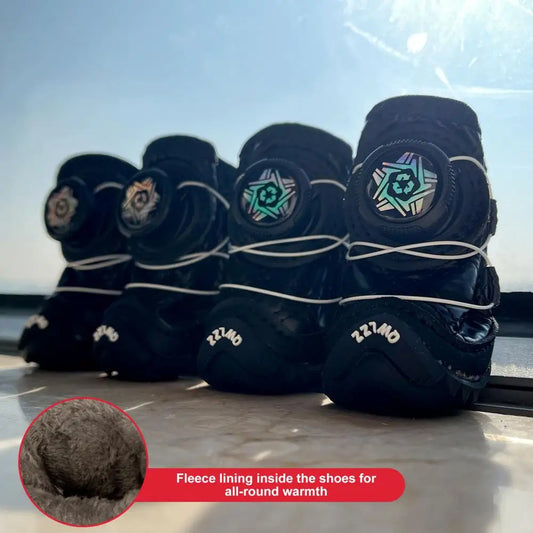4Pcs Anti-Skid Dog Boots Fleece Lined Paw Protective Shoes With Adjustable Knobs Waterproof Dog Booties From Winter Snow Rain