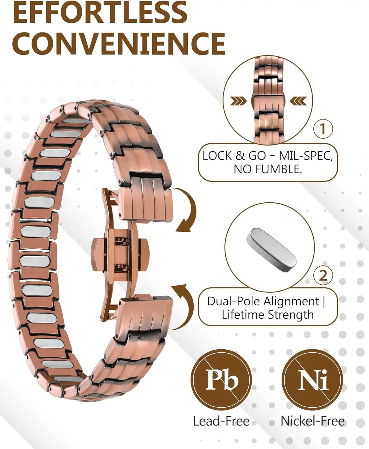 ARADOO Premium Copper Bracelet for Men with Strength 5000 Gauss Magnets Titanium