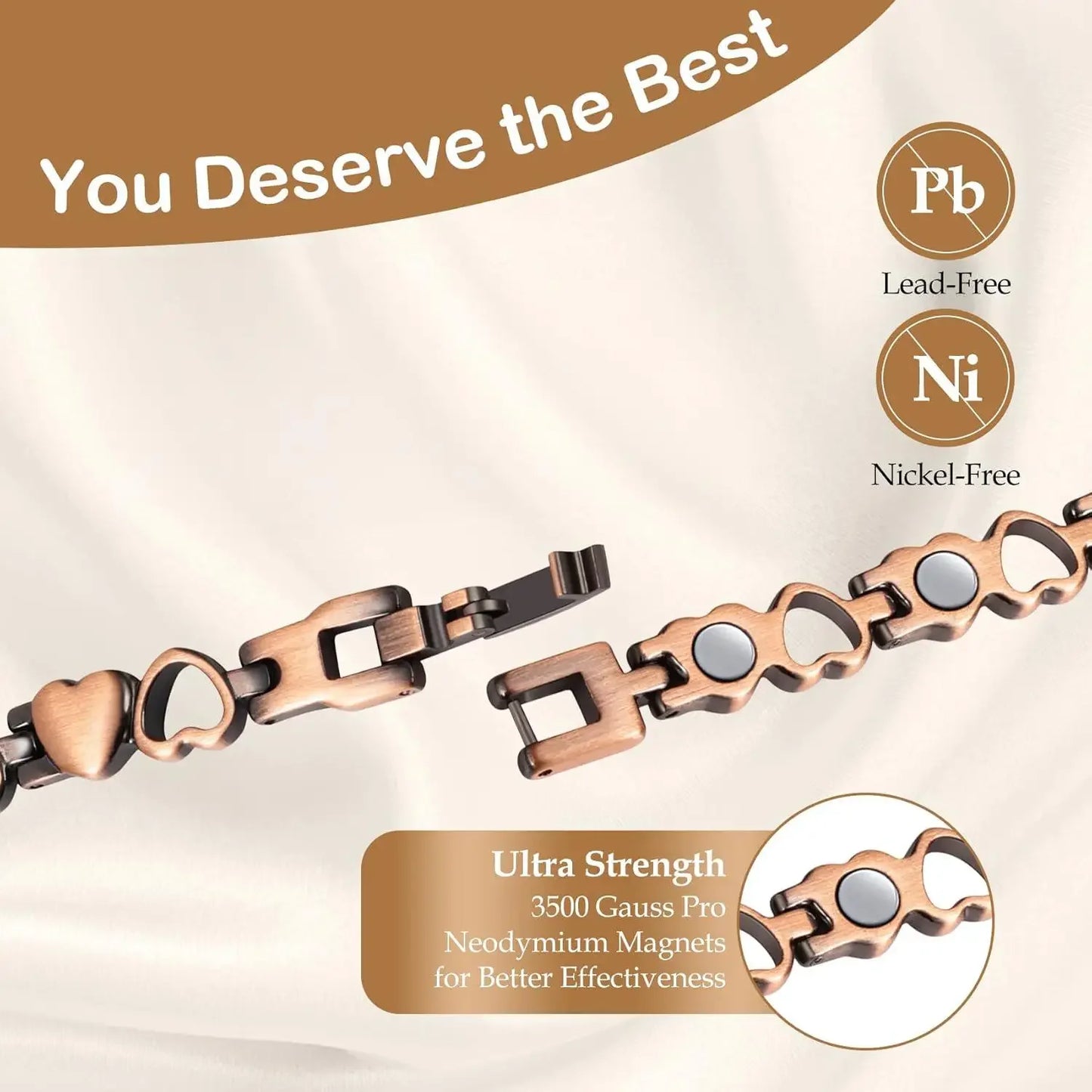 ARADOO Premium Copper Bracelets For Women with 3500 Gauss Neodymium Magnets Love