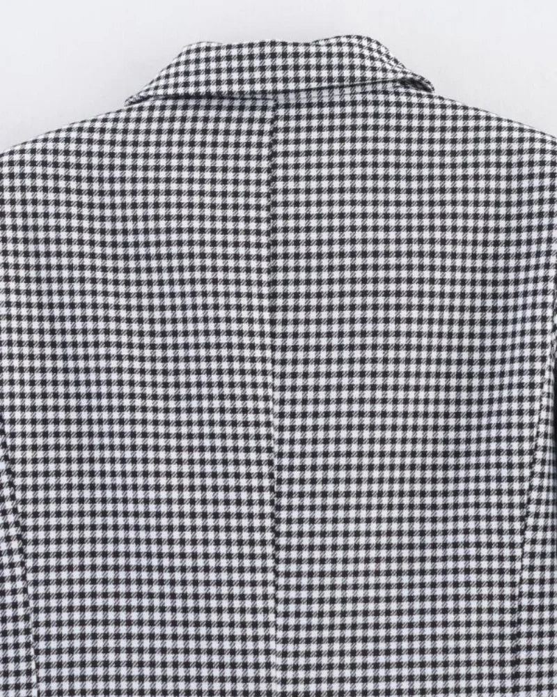 Women's Plaid Blazer Spring Casual Double Breasted Suit Jacket Office Work Daily Outwear Two Colors