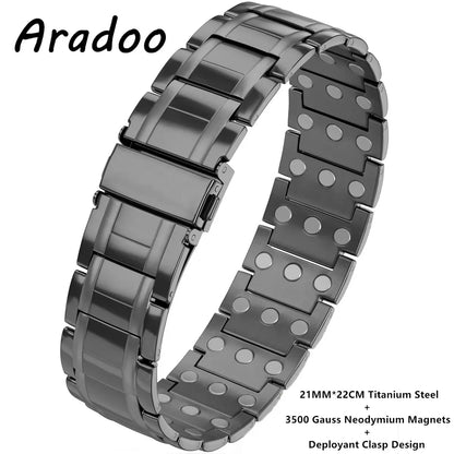 ARADOO 3500 Gauss Neodymium Magnetic Titanium Steel Bracelet for Men with Deploy