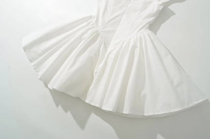 YENKYE Summer Women Sexy Fit And Flare White Mini Dresses Short Sleeve Low Waist