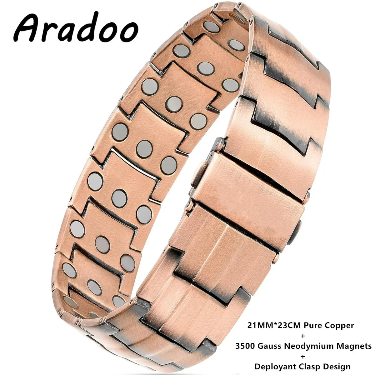 ARADOO 3500 Gauss Neodymium Magnetic Titanium Steel Bracelet for Men with Deploy