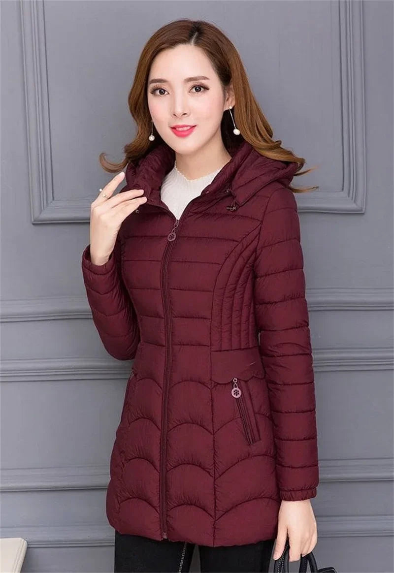 Winter Coat Women 2026 Fashion Middle Age Mother Slim Down Cotton Hooded Jacket Plus Size Casual Solid Warm Thick Outwear Parka