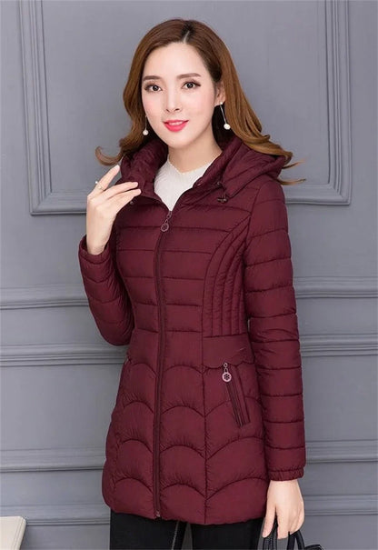 Winter Coat Women 2026 Fashion Middle Age Mother Slim Down Cotton Hooded Jacket Plus Size Casual Solid Warm Thick Outwear Parka