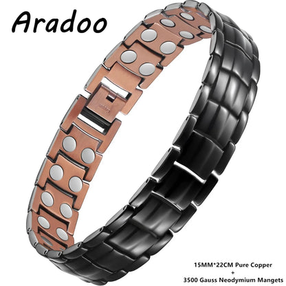 ARADOO Premium Copper Bracelet for Men with Strength 5000 Gauss Magnets Titanium