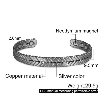Pure Copper Bracelets for Women Silver Color Adjustable Cuff Magnetic Bangles Ar