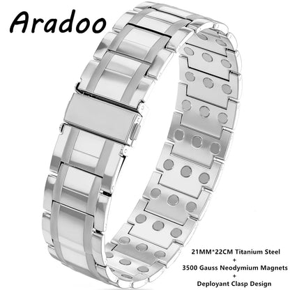 ARADOO 3500 Gauss Neodymium Magnetic Titanium Steel Bracelet for Men with Deploy