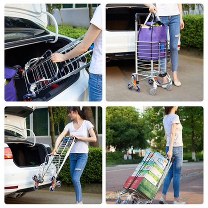 Grocery Cart Folding Portable Shopping Aluminum Alloy Lightweight Step Climbing