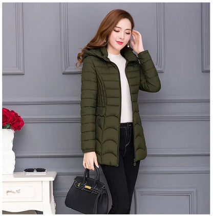 Winter Coat Women 2026 Fashion Middle Age Mother Slim Down Cotton Hooded Jacket Plus Size Casual Solid Warm Thick Outwear Parka