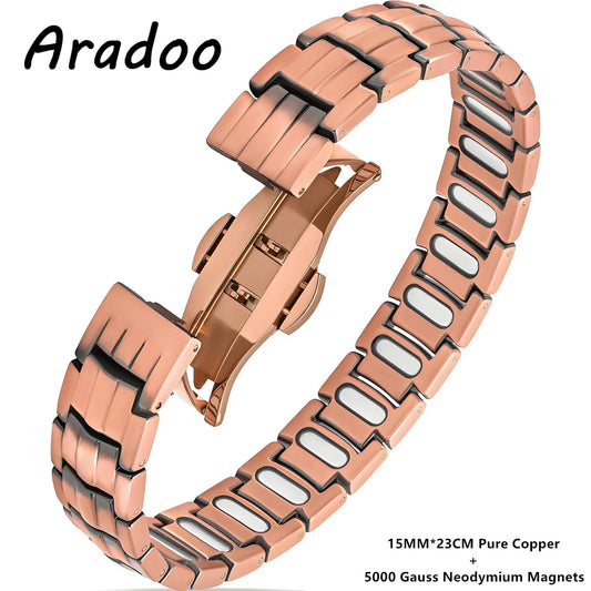 ARADOO Premium Copper Bracelet for Men with Strength 5000 Gauss Magnets Titanium