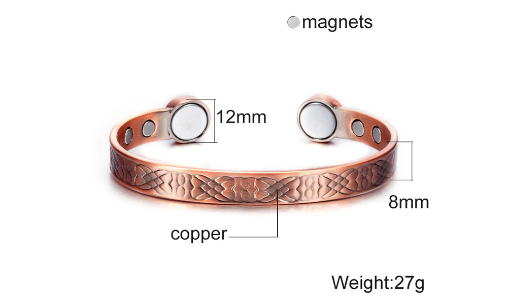 Vinterly Pure Copper Bracelets Adjustable Vintage Knot Magnetic Bangles 8mm Wide