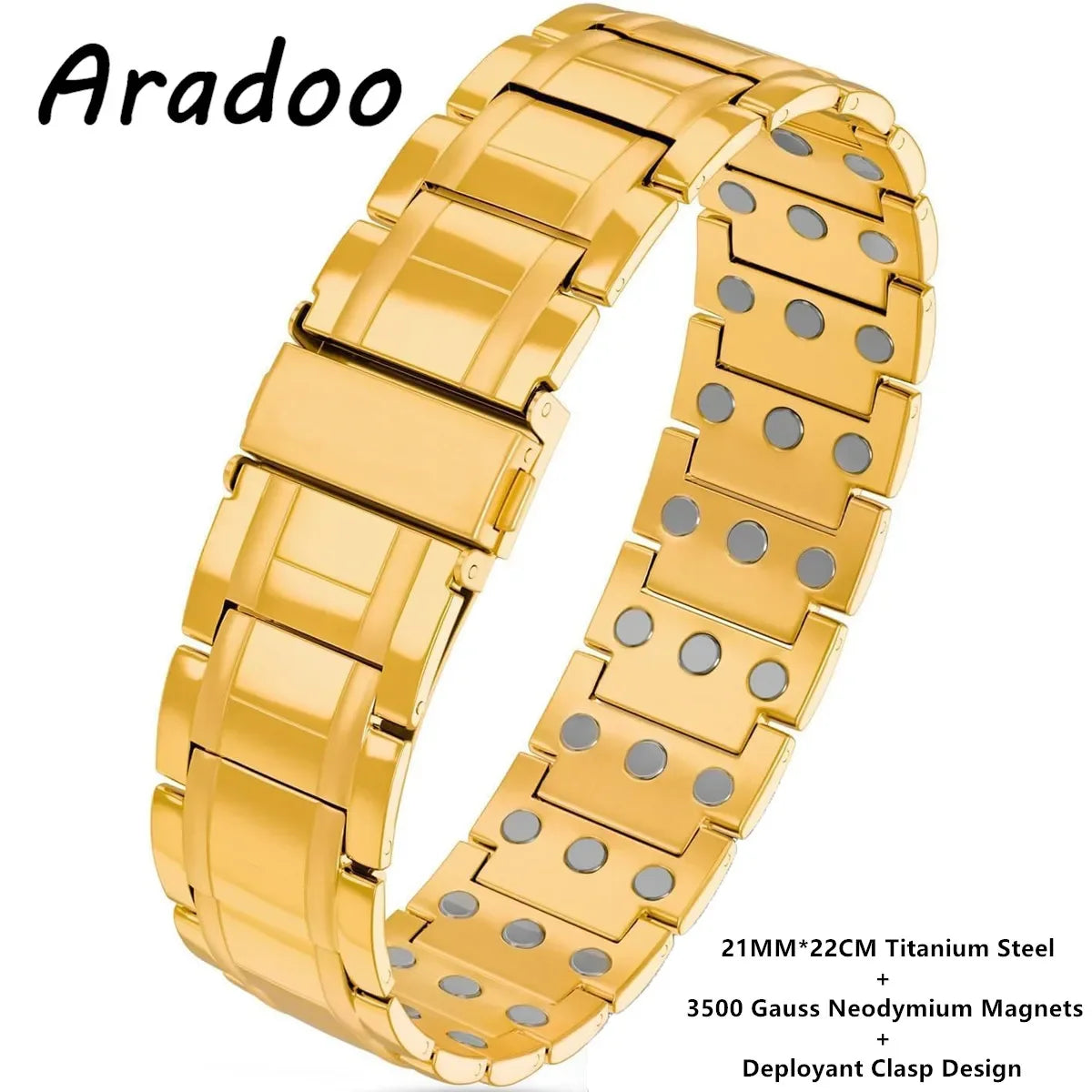 ARADOO 3500 Gauss Neodymium Magnetic Titanium Steel Bracelet for Men with Deploy