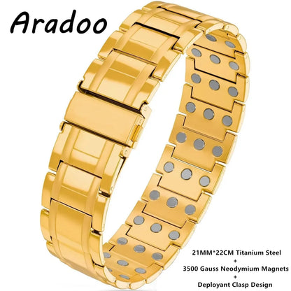 ARADOO 3500 Gauss Neodymium Magnetic Titanium Steel Bracelet for Men with Deploy