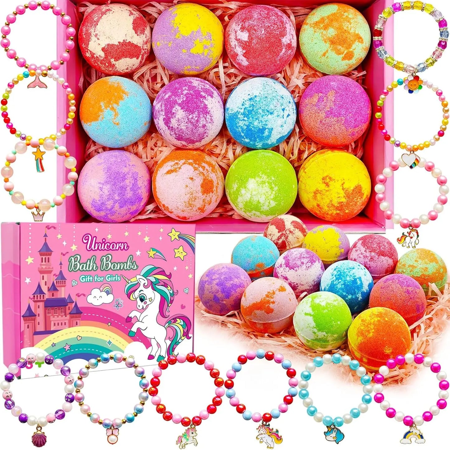 Unicorn Bath Bombs for Girls Ages 3-8 with Surprise Toys and Jewelry Inside, Perfect Birthday Christmas Easter Gift