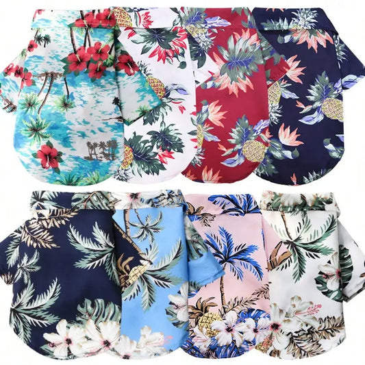 4-Pack Pet Summer Shirts with Tropical Floral & Palm Print, Breathable Fit for Small to Medium Dogs or Cats