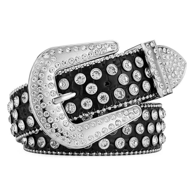 Men's Jeans Rhinestone Large Size Belt Women's Belt Western Denim Shiny Rivet Design Leather HipHop Punk Rock Y2K Style Belt
