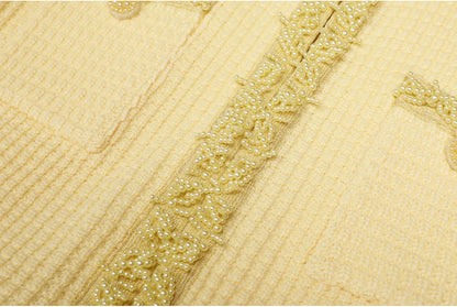 Autumn New High-End Fashion Knitted Beaded Slim Long Sleeve Dress Heavy Round Ne
