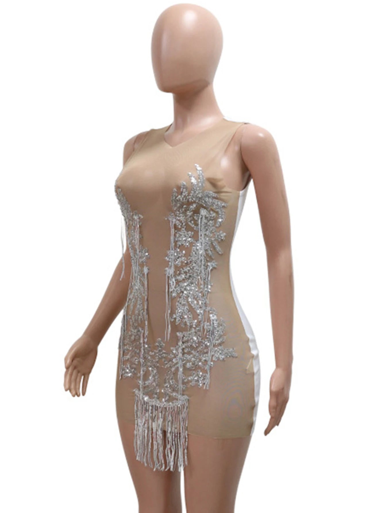 Sexy see through mesh mini sequin summer dress women elegant bodycon club birth
