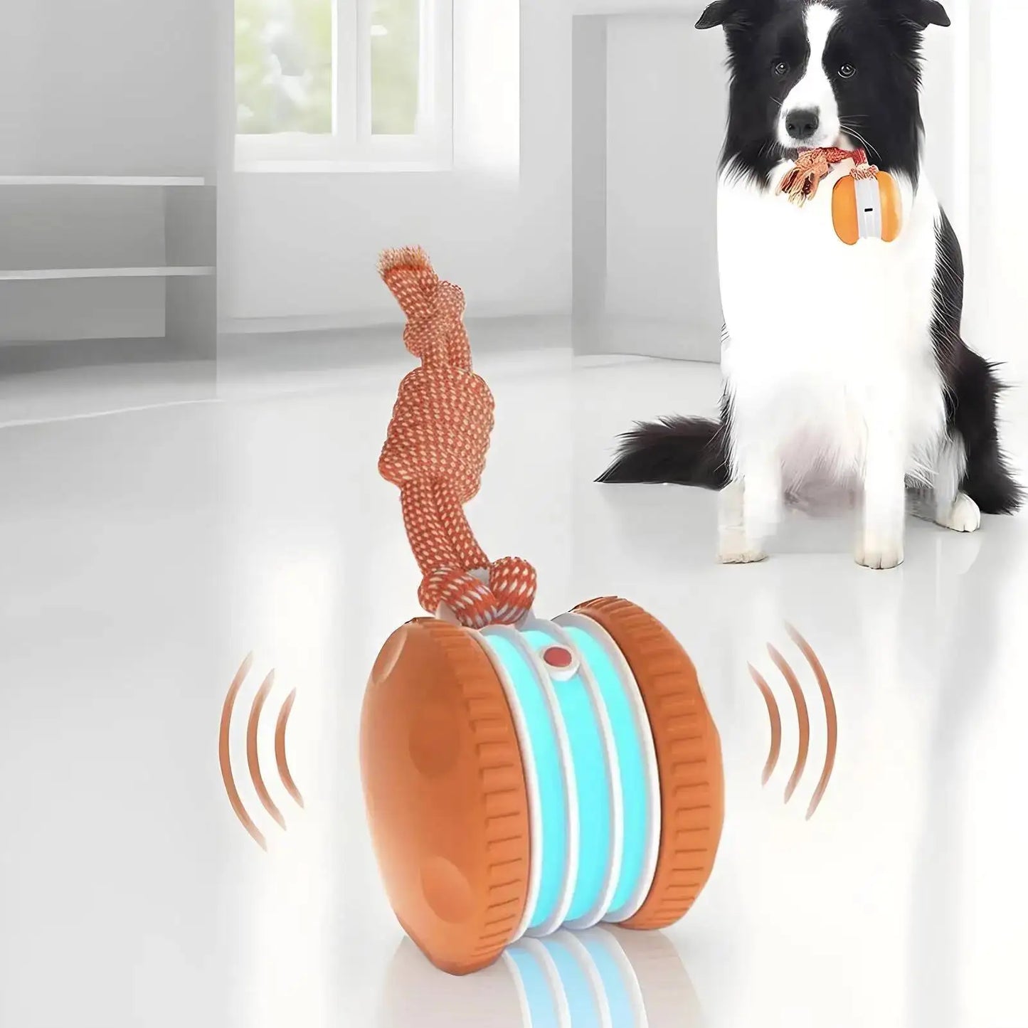 Interactive Dog Toys Smart Rolling Ball With Rope Motion Activated Automatic Moving Squeaky Dog Training Puppy Chew Toy Balls