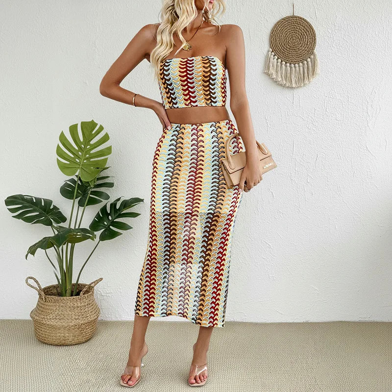 Casual Slim 2 Pieces Skirt Set For Woman 2026 Summer Elegant Women's Two Pieces Dress Full Set Suit Outfit Fashion Matching Sets