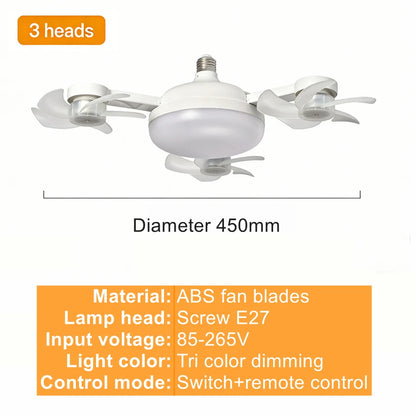Ceiling Fan Light Drone E27 3/4 Head 2-in-1 Design Fan Lighting Bulb with Remote Control AC85-265V for Home Restaurant Bedroom