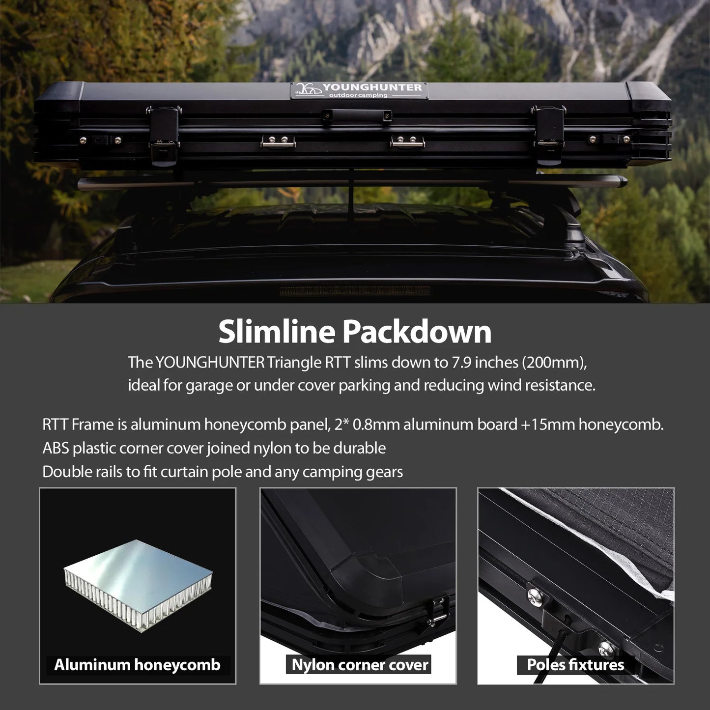 YOUNGHUNTER SUV Roof Top Tent Triangle Aluminum Hard Shell with Rainfly for Camping Upgraded