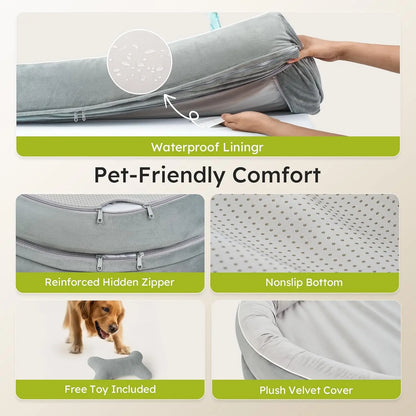 Extra Large Orthopedic Dog Bed with Cooling Memory Foam, Washable and Nonslip, Light Grey for Large Dogs