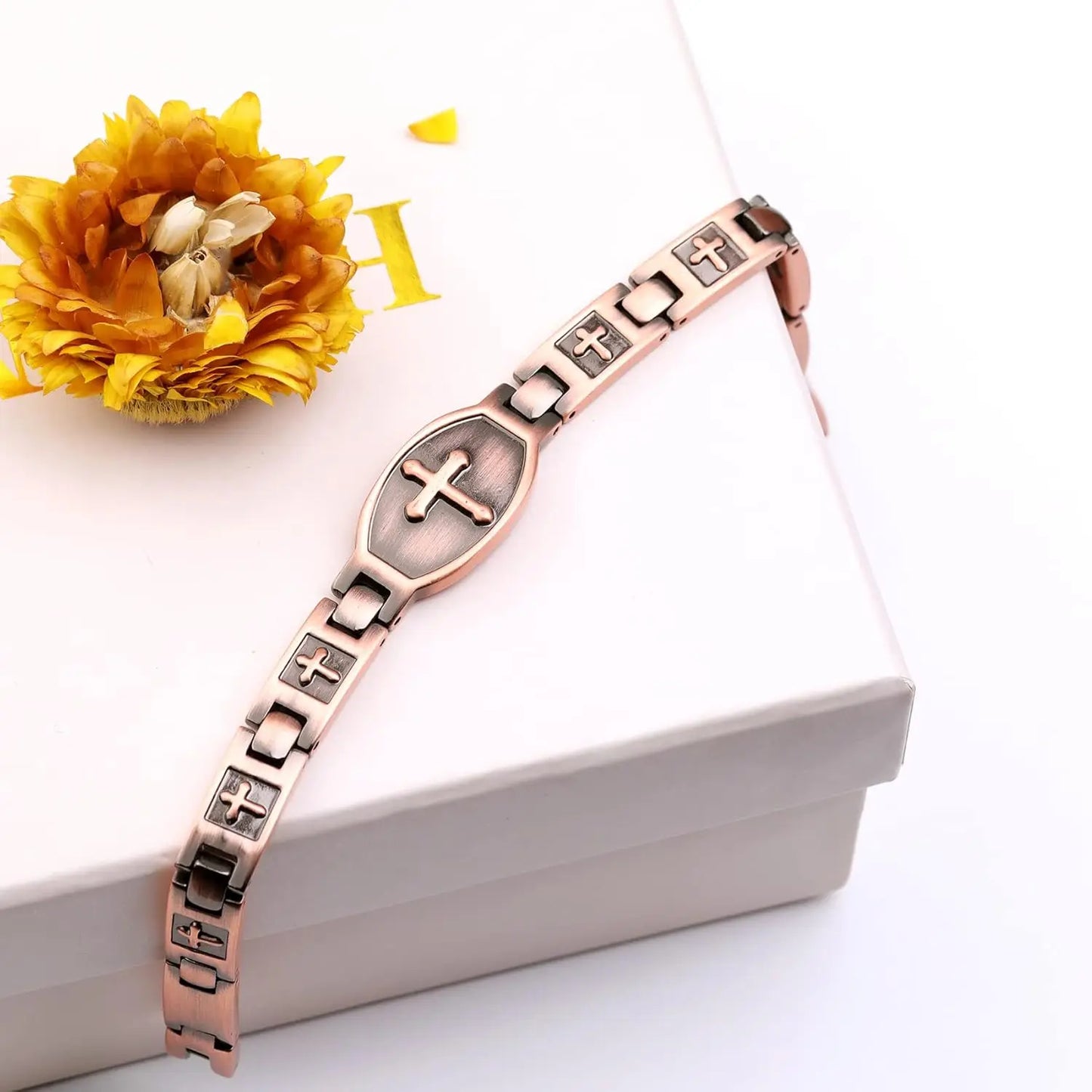 ARADOO Classic Cross Copper Bracelets for Women Men Magnetic Couple Copper Brace