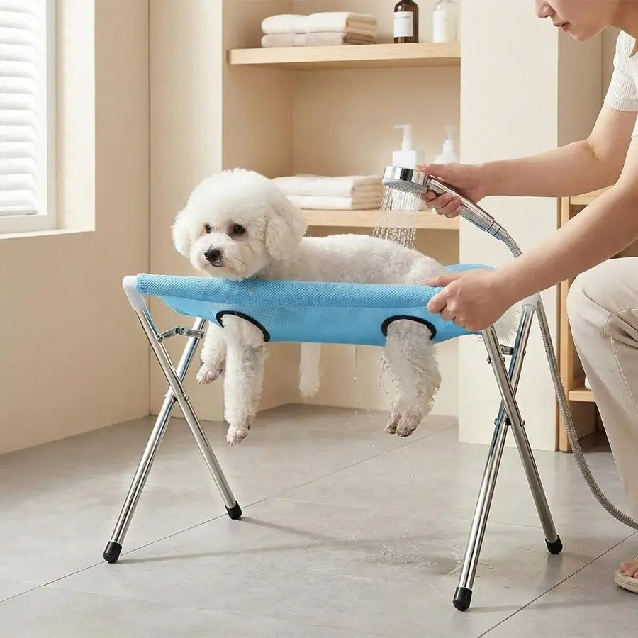 Portable Pet Grooming Bath Hammock Stand Adjustable Dog Cat Washing Restraint Mesh Support Rack Foldable Pet Bathing Helper