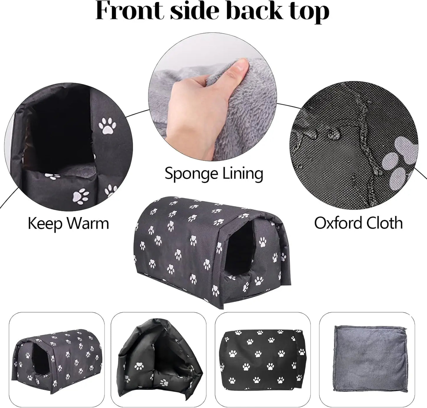 Waterproof Foldable Outdoor Cat House, Warm Pet Shelter for Winter, Anti-Slip Design in Black (M:17.7x15.7x13.7 inches)