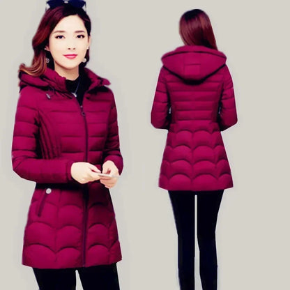 Winter Coat Women 2026 Fashion Middle Age Mother Slim Down Cotton Hooded Jacket Plus Size Casual Solid Warm Thick Outwear Parka