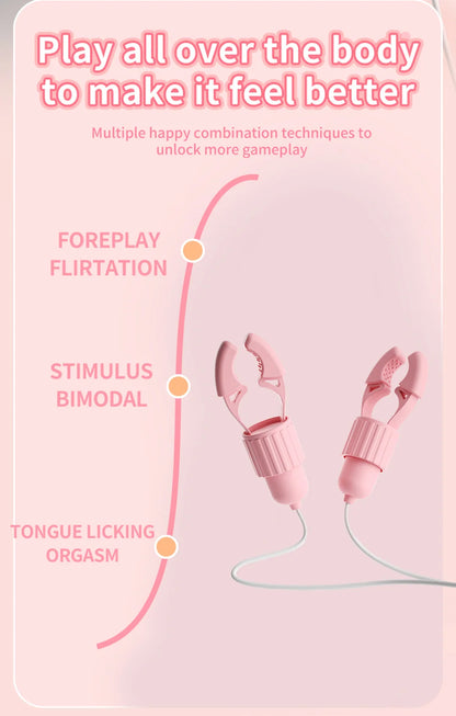 Vibrating Nipple Clamp Tongue Licking Sucking Vibrator For Women Breast Massage Labia Clitoris Clip Stimulation Massager Sex Toy