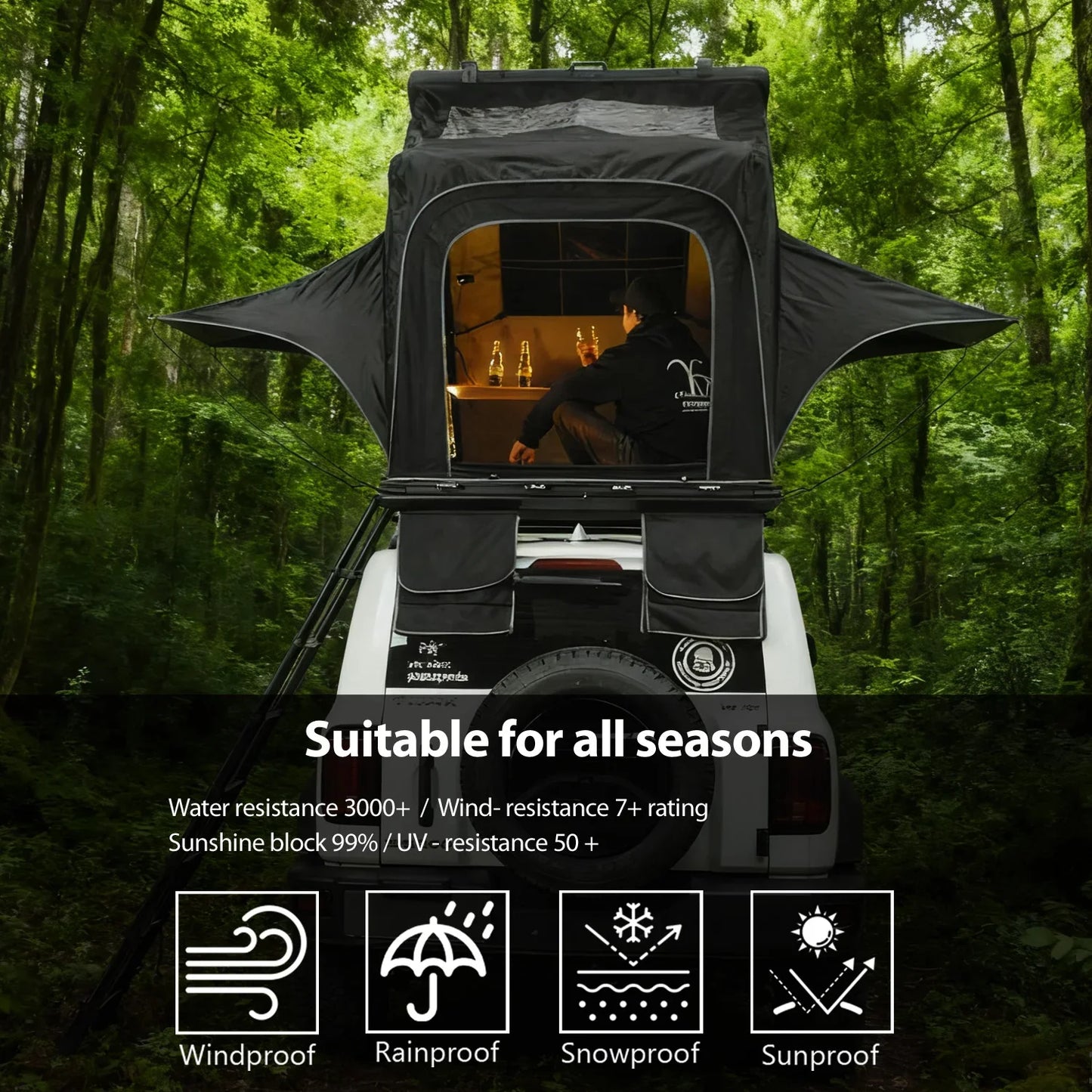 YOUNGHUNTER SUV Roof Top Tent Triangle Aluminum Hard Shell with Rainfly for Camping Upgraded