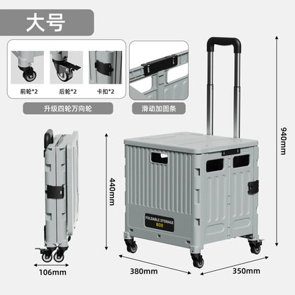 Folding Shopping Cart Household Multi-functional Mobile Shopping Cart Camping Storage Plastic Large-capacity Shopping Cart