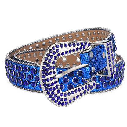 Men's Jeans Rhinestone Large Size Belt Women's Belt Western Denim Shiny Rivet Design Leather HipHop Punk Rock Y2K Style Belt
