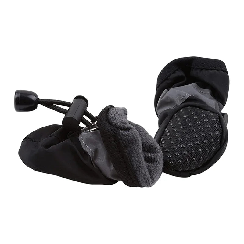 4Pcs Reflective Dog Shoes Waterproof Non-slip Adjustable Drawstring Pet Boots Soft Lining for Small Dogs Outdoor